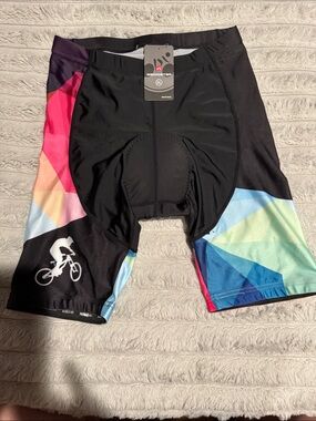 WemoonStar Men's Black Cycling Shorts with Multicolor Geometric Panels